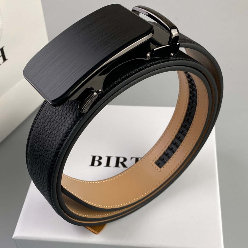 Centură de bărbați din piele naturală cu cataramă automată, piele de vițel de top, cataramă din aliaj, lățime 2-4 cm, turnare prin presare la cald