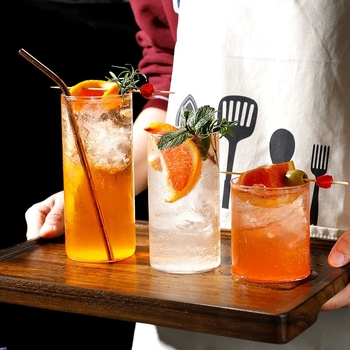 Pahar cilindric pentru cocktail, rezistent la temperaturi, din sticlă borosilicată, fabricat manual.