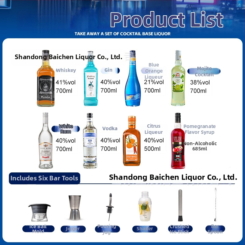 Set de cocktailuri cu opt lichioruri de bază, 40% vol, 700 ml