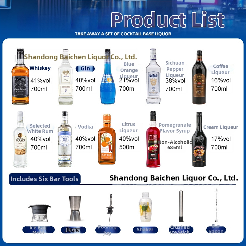 Set de cocktailuri cu opt lichioruri de bază, 40% vol, 700 ml