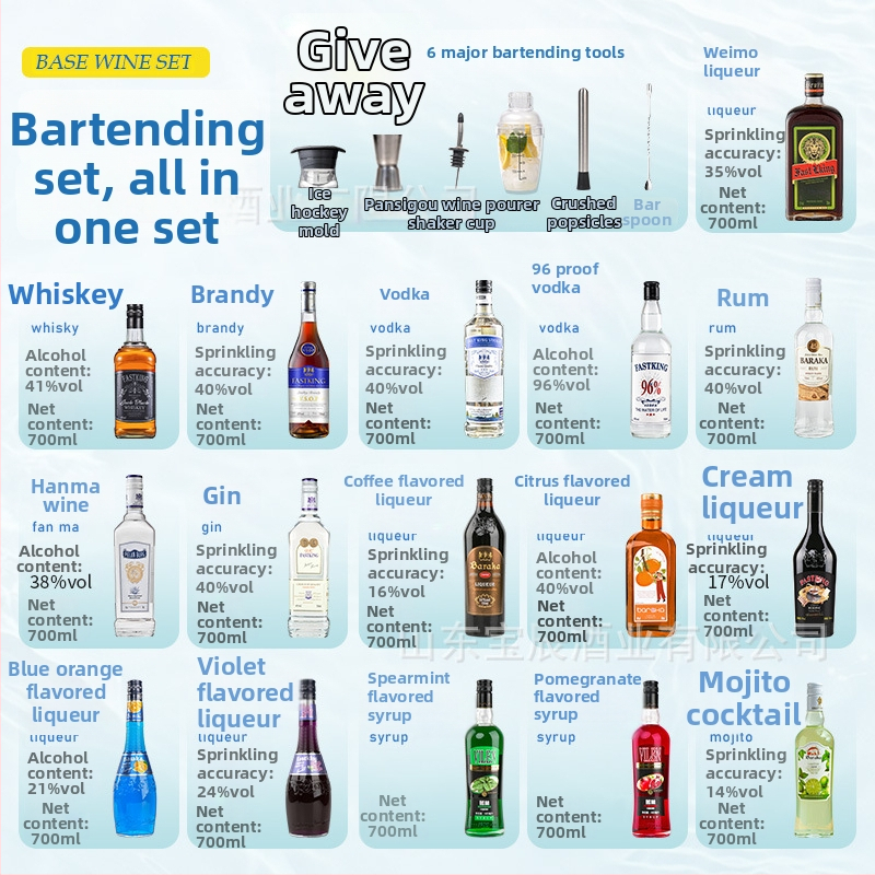 Set de cocktailuri cu opt lichioruri de bază, 40% vol, 700 ml