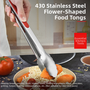 Kvetinový tvar 430 nerezovej ocele kliešte na jedlo – viacfunkčné, protišmykové, tepelne odolné