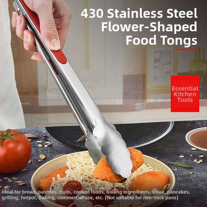 Kvetinový tvar 430 nerezovej ocele kliešte na jedlo – viacfunkčné, protišmykové, tepelne odolné