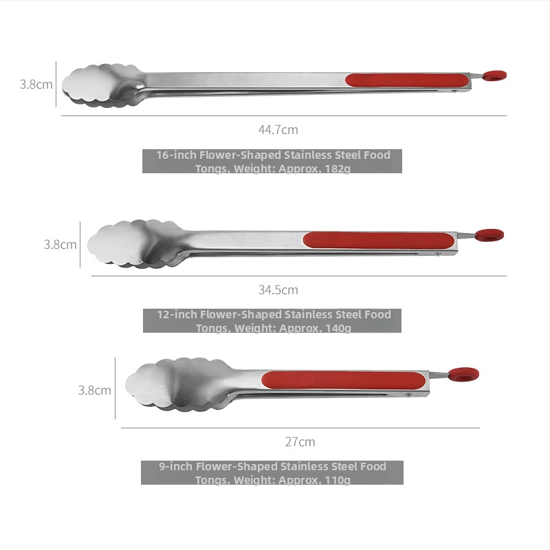 Kvetinový tvar 430 nerezovej ocele kliešte na jedlo – viacfunkčné, protišmykové, tepelne odolné
