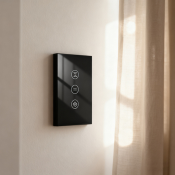 Comutator WiFi pentru rulouri, panou tactil, Tuya compatibil, control prin aplicația Smart App — distanța între găurile de montaj: 83,5 mm; 100-240V AC; 10A; 600W; 100.000 cicluri