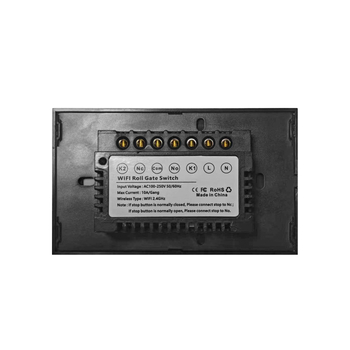 Comutator WiFi pentru rulouri, panou tactil, Tuya compatibil, control prin aplicația Smart App — distanța între găurile de montaj: 83,5 mm; 100-240V AC; 10A; 600W; 100.000 cicluri
