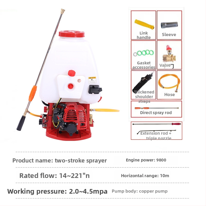 Δίχρονος κινητήρας ψεκαστήρας πλάτης με βενζίνη για προστασία φυτών σε κήπους και οπωρώνες