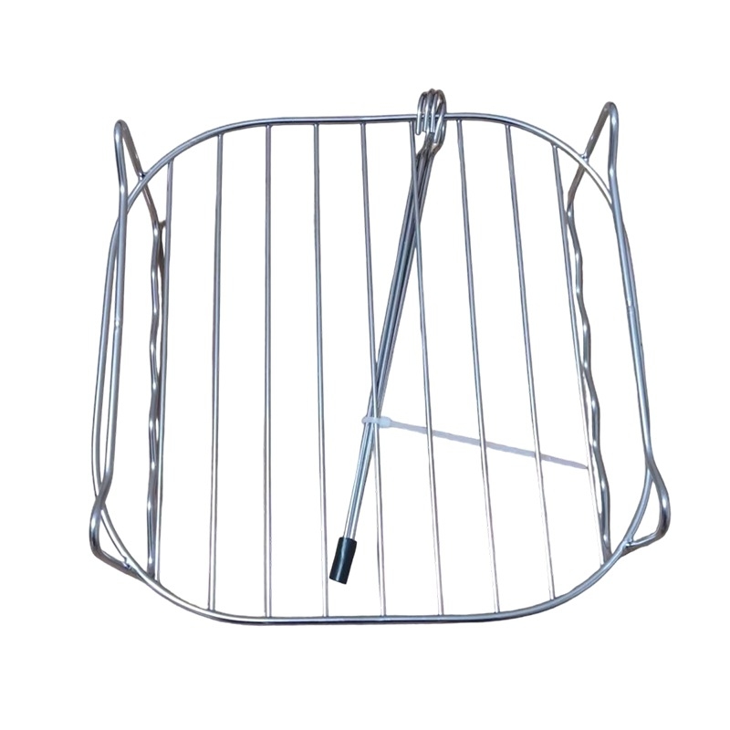 Kétrétegű rozsdamentes acél sütő- és grillsrács légsütőhöz, négyszögletes forma, multifunkcionális és hordozható