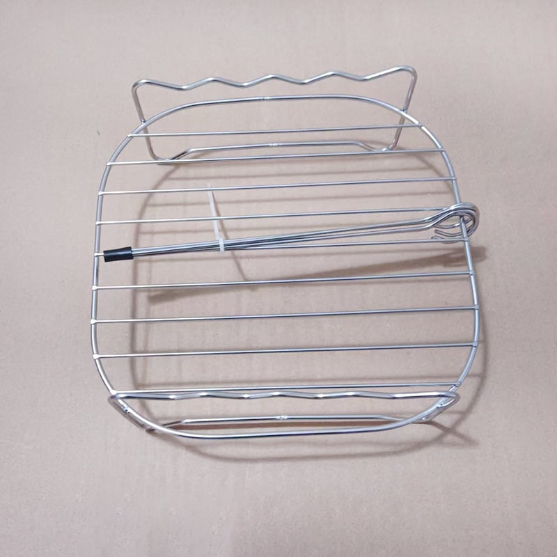 Kétrétegű rozsdamentes acél sütő- és grillsrács légsütőhöz, négyszögletes forma, multifunkcionális és hordozható