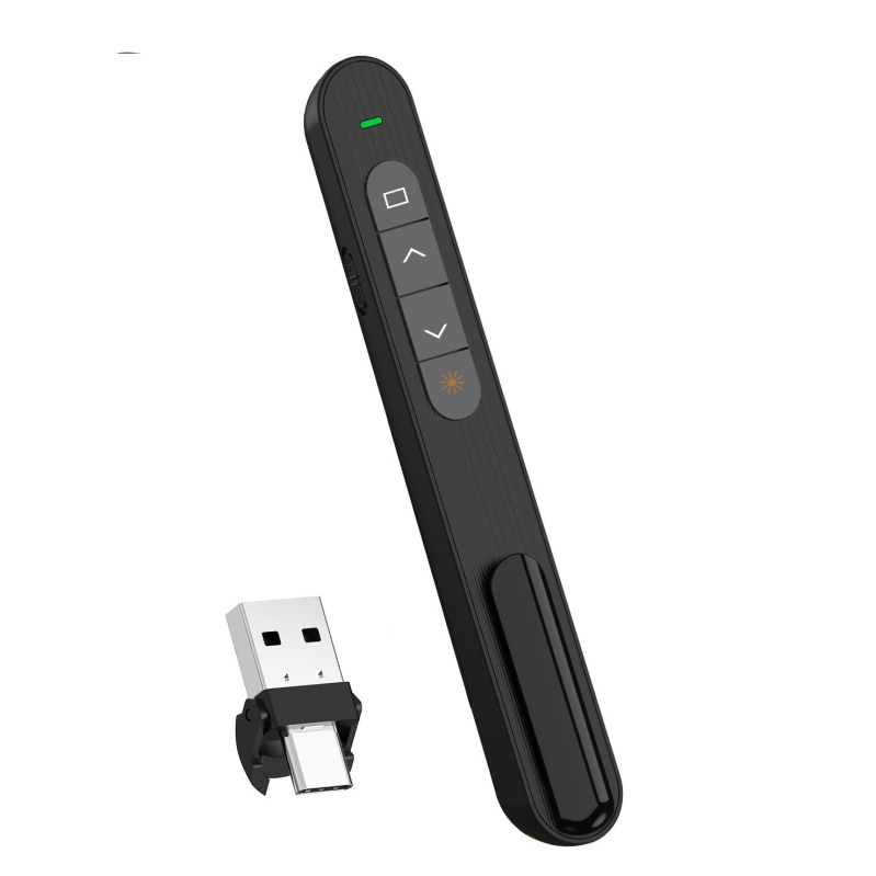 PPT oldalváltó toll, vezeték nélküli USB 2.4G, lézer pointer 650 nm, lézerhatótáv 200 m, AA elemről működik
