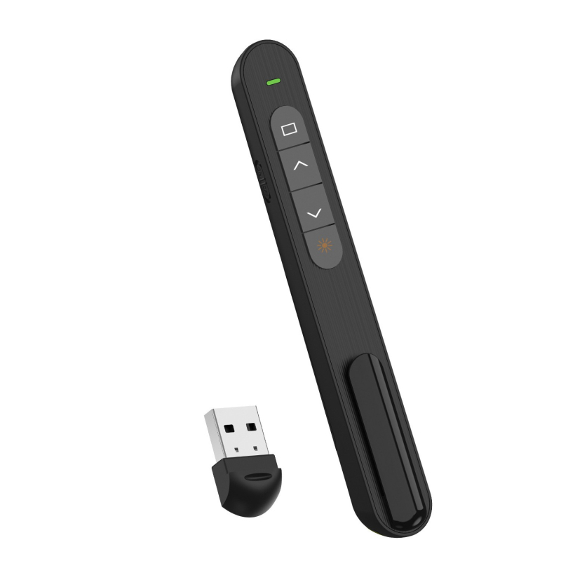 PPT oldalváltó toll, vezeték nélküli USB 2.4G, lézer pointer 650 nm, lézerhatótáv 200 m, AA elemről működik