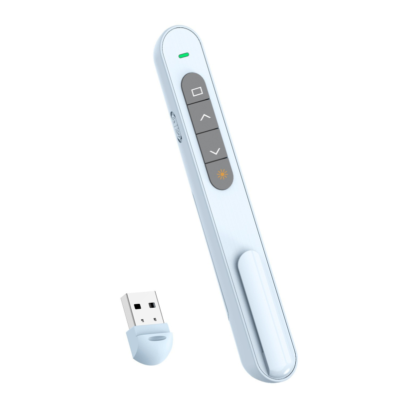 PPT oldalváltó toll, vezeték nélküli USB 2.4G, lézer pointer 650 nm, lézerhatótáv 200 m, AA elemről működik