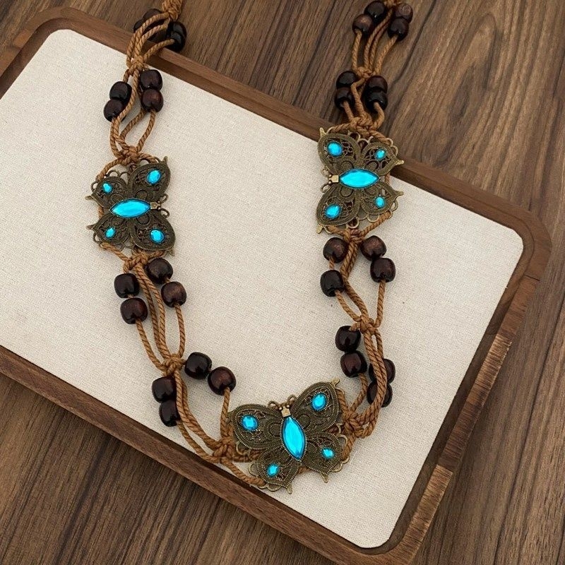 Lanț talie, metal, stil etnic, design fluture, lungime 60-135 cm