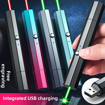 USB nabíjateľný laserový ukazovadlo s kovovým telom, laser s dvoma vlnovými dĺžkami, potlač loga a možnosť súkromnej značky