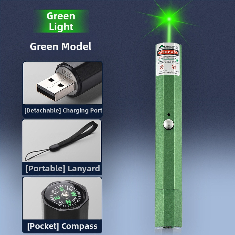 USB nabíjateľný laserový ukazovadlo s kovovým telom, laser s dvoma vlnovými dĺžkami, potlač loga a možnosť súkromnej značky