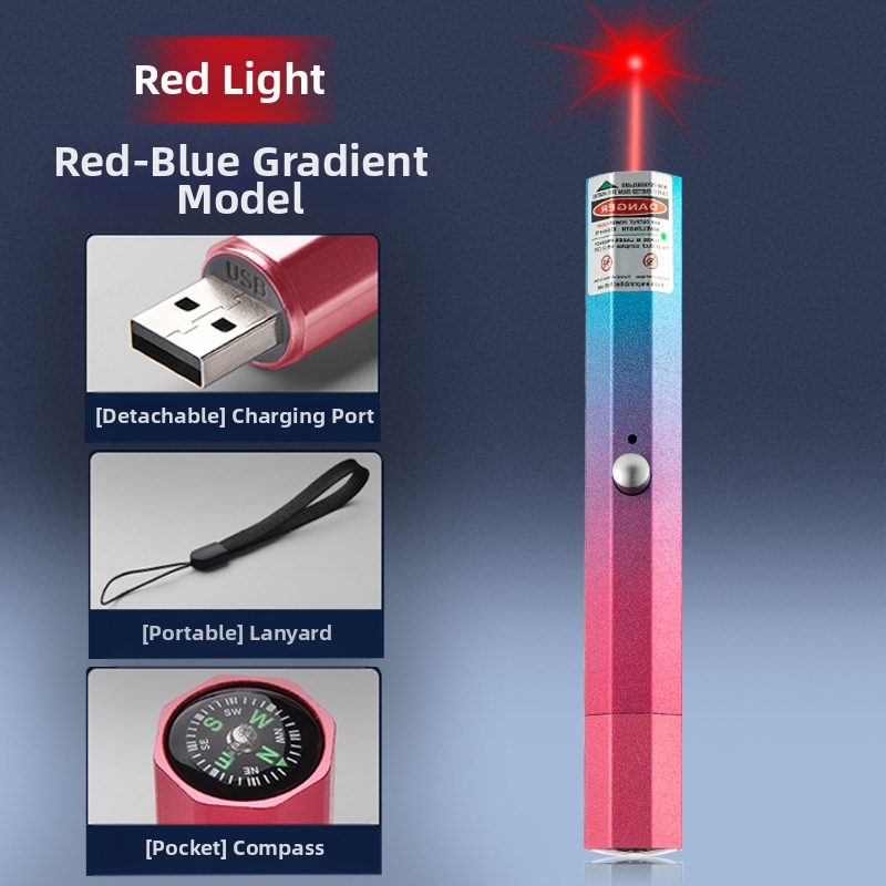 USB nabíjateľný laserový ukazovadlo s kovovým telom, laser s dvoma vlnovými dĺžkami, potlač loga a možnosť súkromnej značky