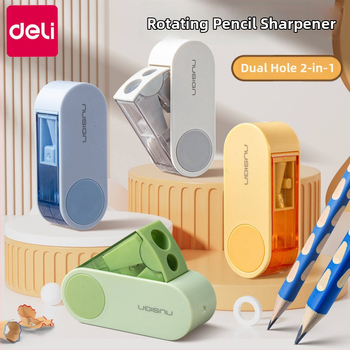 Deli dvojdierkový rotačný ostrúhač ceruziek, prenosný a kompaktný, z plastu