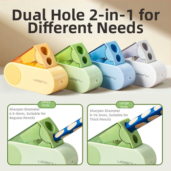 Deli dvojdierkový rotačný ostrúhač ceruziek, prenosný a kompaktný, z plastu