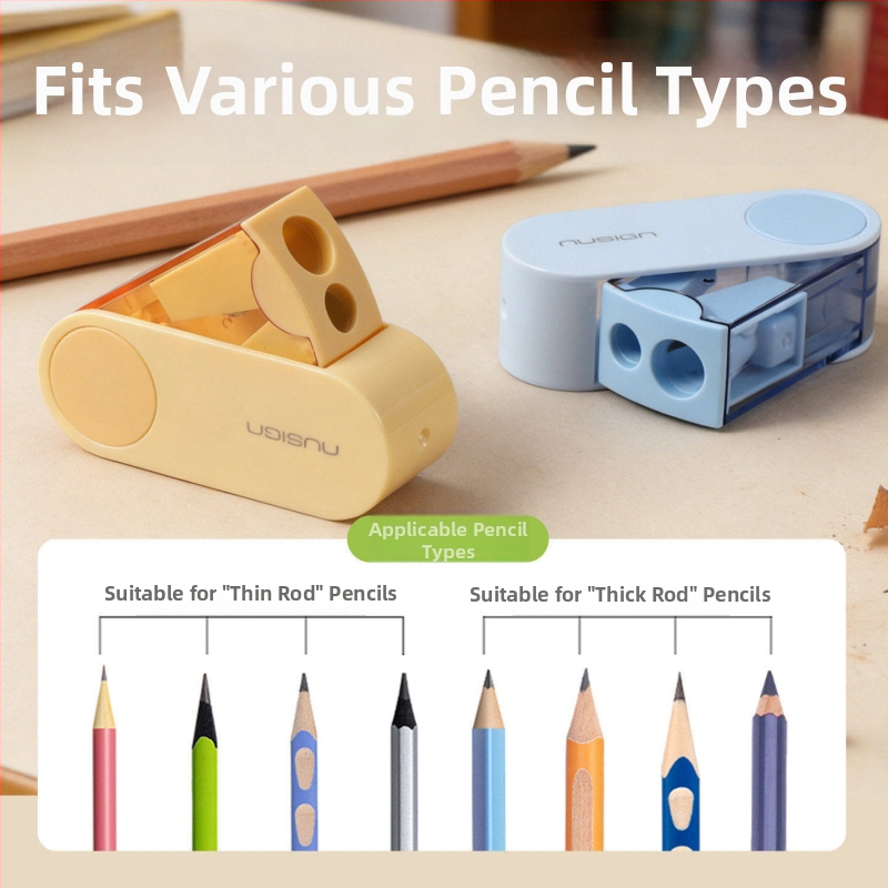 Deli dvojdierkový rotačný ostrúhač ceruziek, prenosný a kompaktný, z plastu