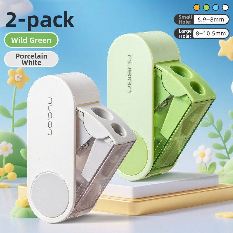 Deli dvojdierkový rotačný ostrúhač ceruziek, prenosný a kompaktný, z plastu