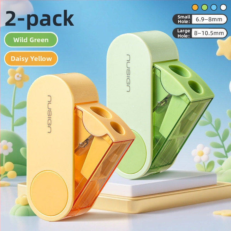 Deli dvojdierkový rotačný ostrúhač ceruziek, prenosný a kompaktný, z plastu