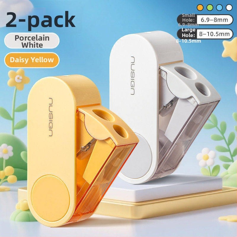 Deli dvojdierkový rotačný ostrúhač ceruziek, prenosný a kompaktný, z plastu