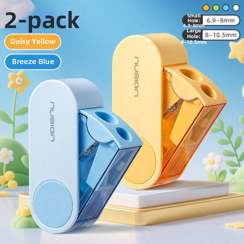 Deli dvojdierkový rotačný ostrúhač ceruziek, prenosný a kompaktný, z plastu