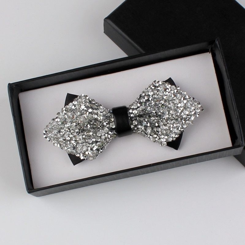 Γραβάτα-φιόγκος με στρας και δερμάτινο πυρήνα, unisex αξεσουάρ για επίσημο ντύσιμο