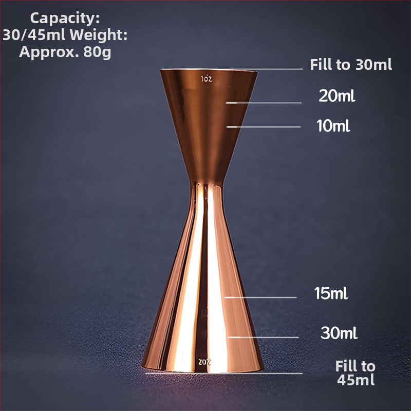 Meracia odmerka na koktaily z nehrdzavejúcej ocele 304, dvojhlavá meracia hlava, jednoproduktový dizajn, moderný minimalistický štýl, uvedené v roku 2018, hmotnosť 100