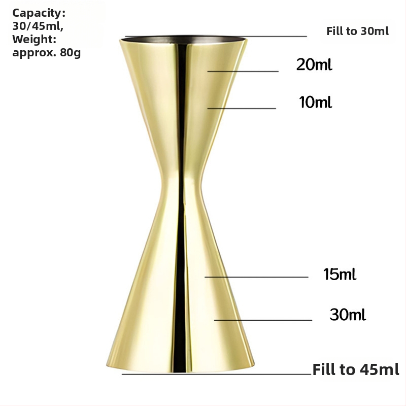 Meracia odmerka na koktaily z nehrdzavejúcej ocele 304, dvojhlavá meracia hlava, jednoproduktový dizajn, moderný minimalistický štýl, uvedené v roku 2018, hmotnosť 100