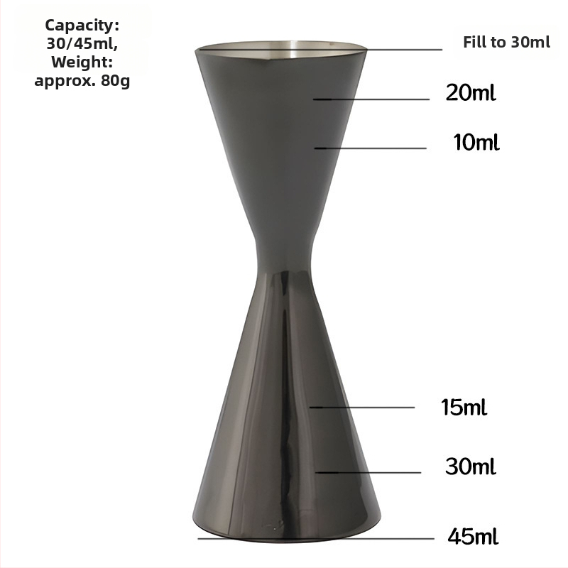 Meracia odmerka na koktaily z nehrdzavejúcej ocele 304, dvojhlavá meracia hlava, jednoproduktový dizajn, moderný minimalistický štýl, uvedené v roku 2018, hmotnosť 100