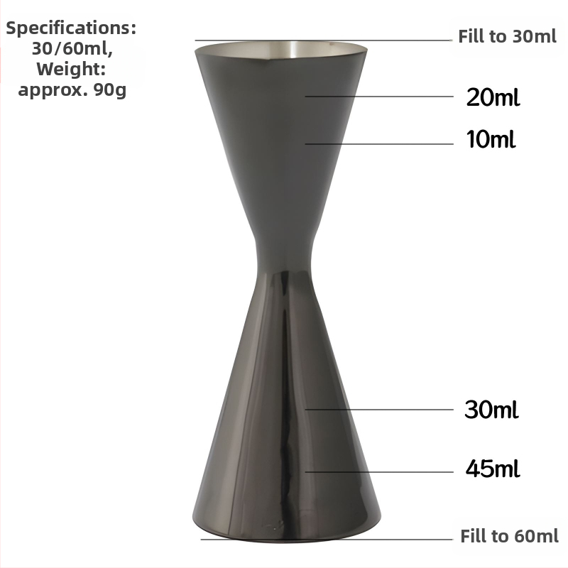 Meracia odmerka na koktaily z nehrdzavejúcej ocele 304, dvojhlavá meracia hlava, jednoproduktový dizajn, moderný minimalistický štýl, uvedené v roku 2018, hmotnosť 100