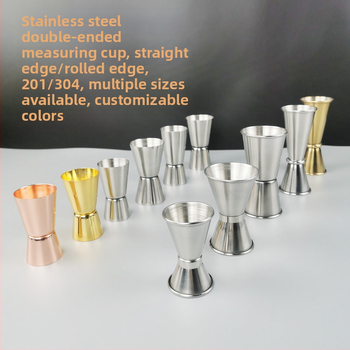 Dvojhlavý merací pohár na bar z nehrdzavejúcej ocele 304, rovný okraj, ohnutý okraj
