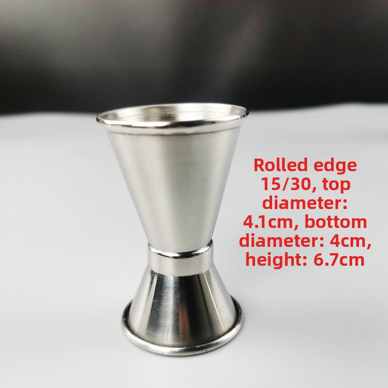 Dvojhlavý merací pohár na bar z nehrdzavejúcej ocele 304, rovný okraj, ohnutý okraj