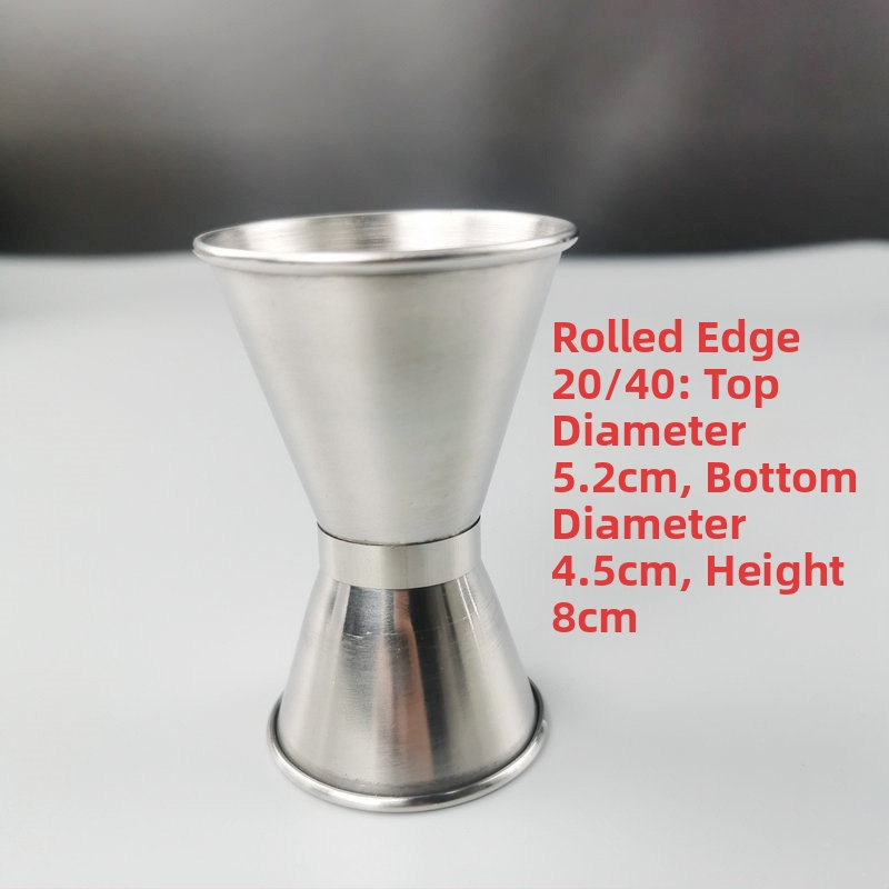 Dvojhlavý merací pohár na bar z nehrdzavejúcej ocele 304, rovný okraj, ohnutý okraj