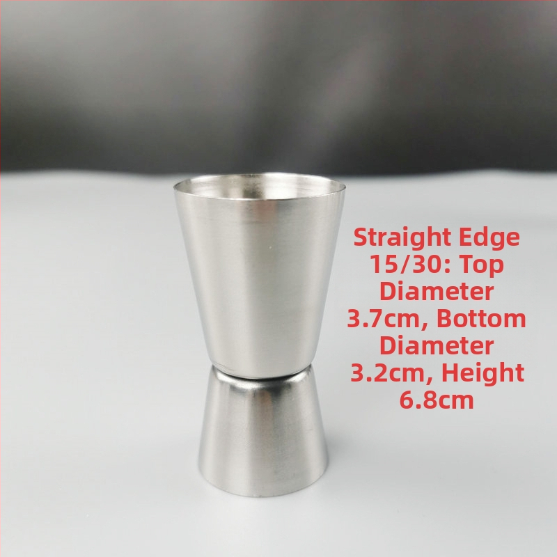 Dvojhlavý merací pohár na bar z nehrdzavejúcej ocele 304, rovný okraj, ohnutý okraj