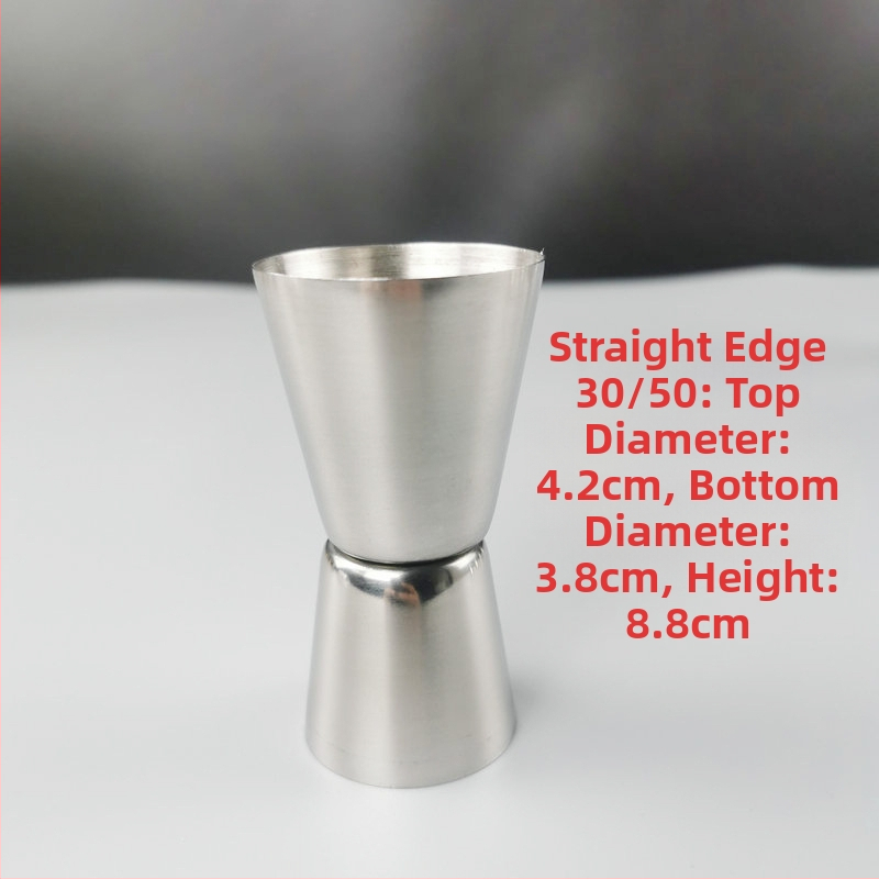 Dvojhlavý merací pohár na bar z nehrdzavejúcej ocele 304, rovný okraj, ohnutý okraj
