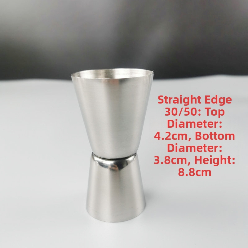 Dvojhlavý merací pohár na bar z nehrdzavejúcej ocele 304, rovný okraj, ohnutý okraj