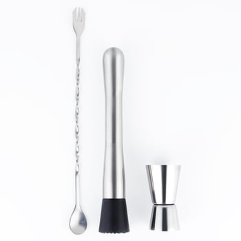 Set pribora za bar od nehrđajućeg čelika s koktel alatima — žlica za miješanje, mjerni čašice, vrč za vino, slamke i otvarač boca; dostupan u 2/3/5/8/9-dijelnih setova; lansiran ljeto 2024.