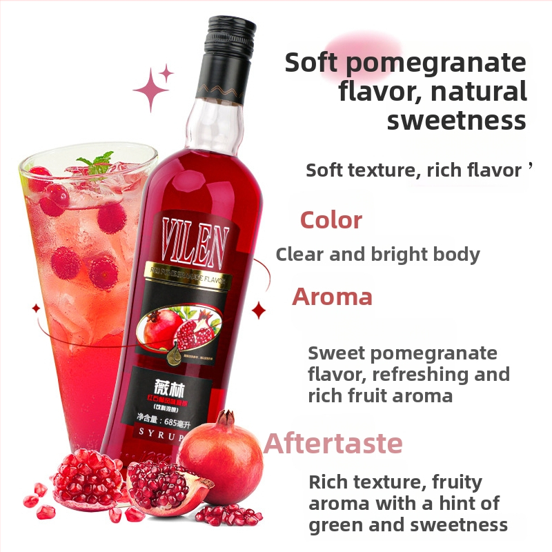 Likér s arómou granátového jablka, nízky obsah alkoholu, uzavreté balenie, skladovanie pri izbovej teplote