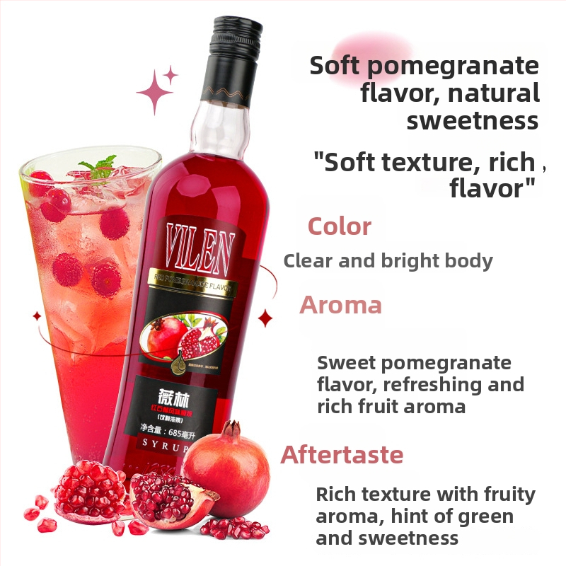 Likér s arómou granátového jablka, nízky obsah alkoholu, uzavreté balenie, skladovanie pri izbovej teplote