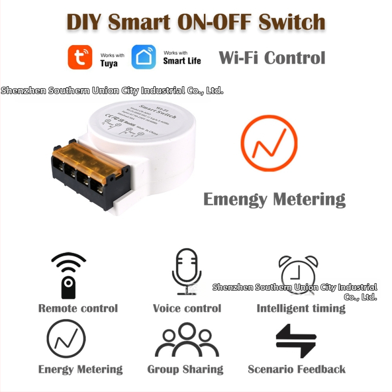 Inteligentný WiFi spínač s meraním, 90-250V AC, CE/FCC certifikáty, PC panel odolný voči ohňu