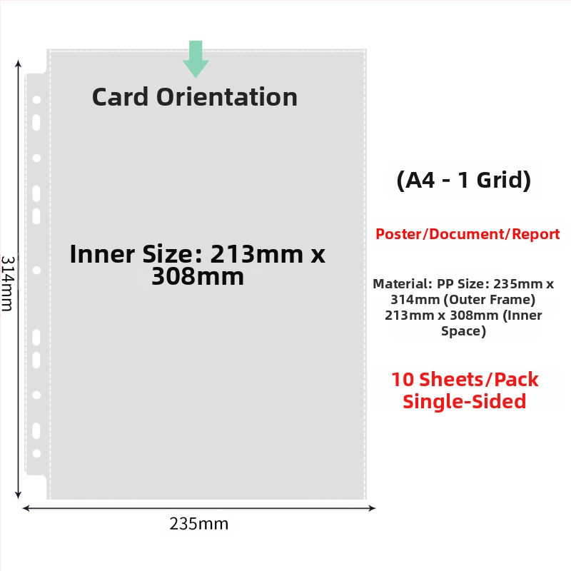 Vnútorné stránky fotoalbumu s priehľadnými PP vreckami, výmena, kompatibilné s otvormi 4 a 6, 10 alebo 25 listov