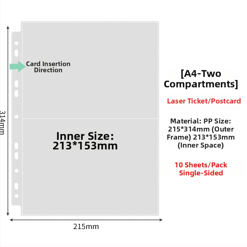 Vnútorné stránky fotoalbumu s priehľadnými PP vreckami, výmena, kompatibilné s otvormi 4 a 6, 10 alebo 25 listov