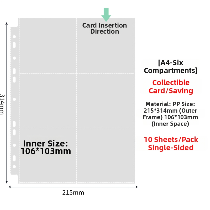 Vnútorné stránky fotoalbumu s priehľadnými PP vreckami, výmena, kompatibilné s otvormi 4 a 6, 10 alebo 25 listov