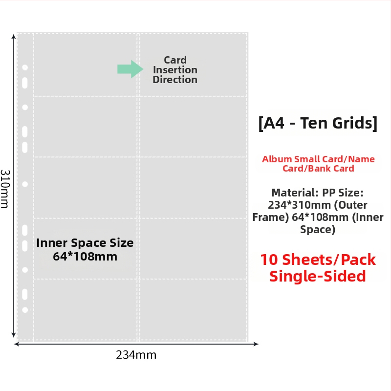 Vnútorné stránky fotoalbumu s priehľadnými PP vreckami, výmena, kompatibilné s otvormi 4 a 6, 10 alebo 25 listov