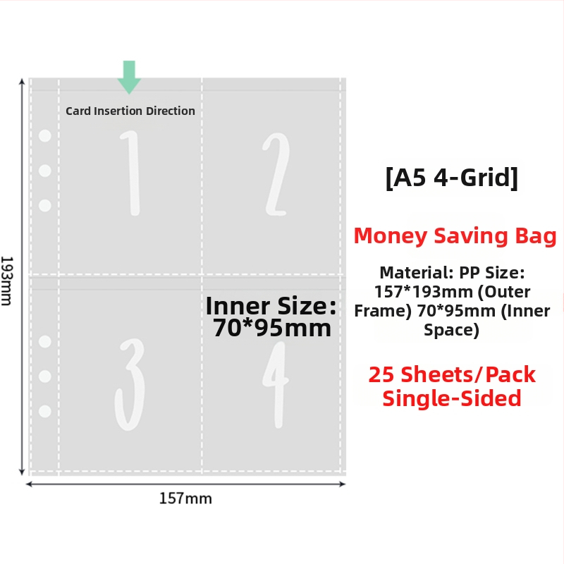 Vnútorné stránky fotoalbumu s priehľadnými PP vreckami, výmena, kompatibilné s otvormi 4 a 6, 10 alebo 25 listov