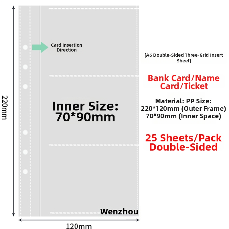 Vnútorné stránky fotoalbumu s priehľadnými PP vreckami, výmena, kompatibilné s otvormi 4 a 6, 10 alebo 25 listov