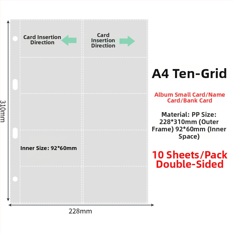Vnútorné stránky fotoalbumu s priehľadnými PP vreckami, výmena, kompatibilné s otvormi 4 a 6, 10 alebo 25 listov