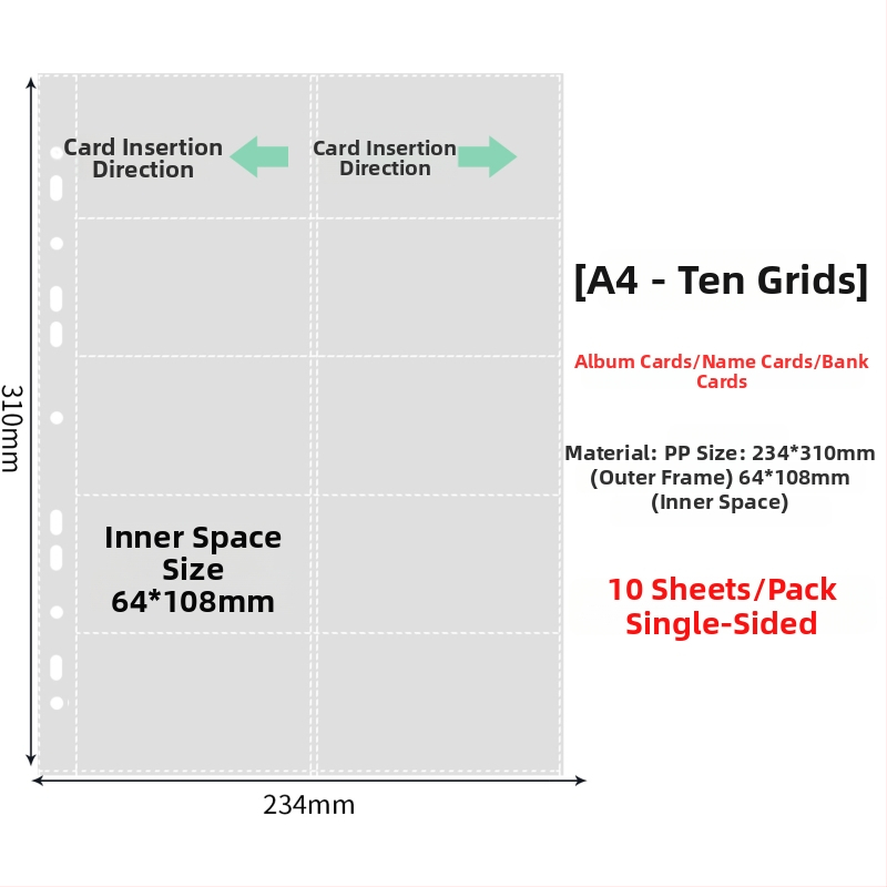 Vnútorné stránky fotoalbumu s priehľadnými PP vreckami, výmena, kompatibilné s otvormi 4 a 6, 10 alebo 25 listov